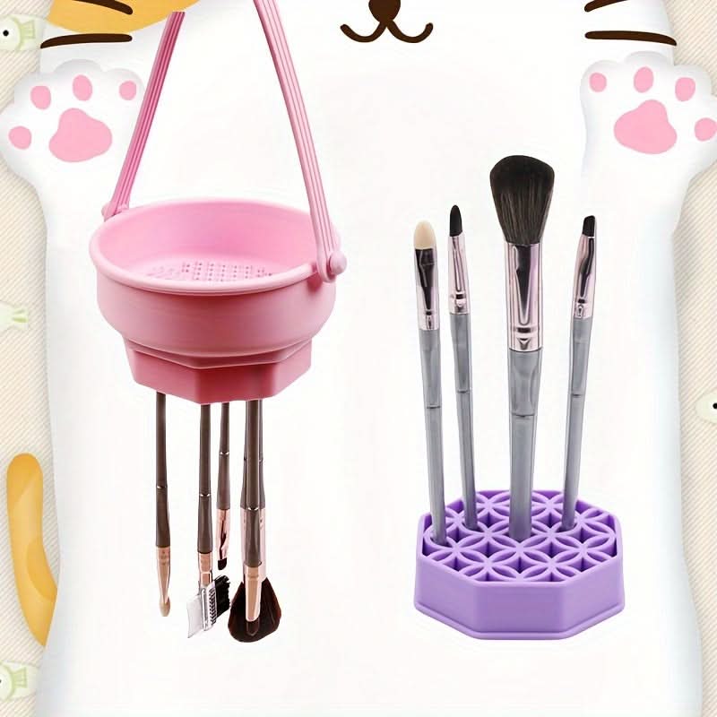 Silicone Makeup Organizer Set - Detachable Drying & Storage Rack