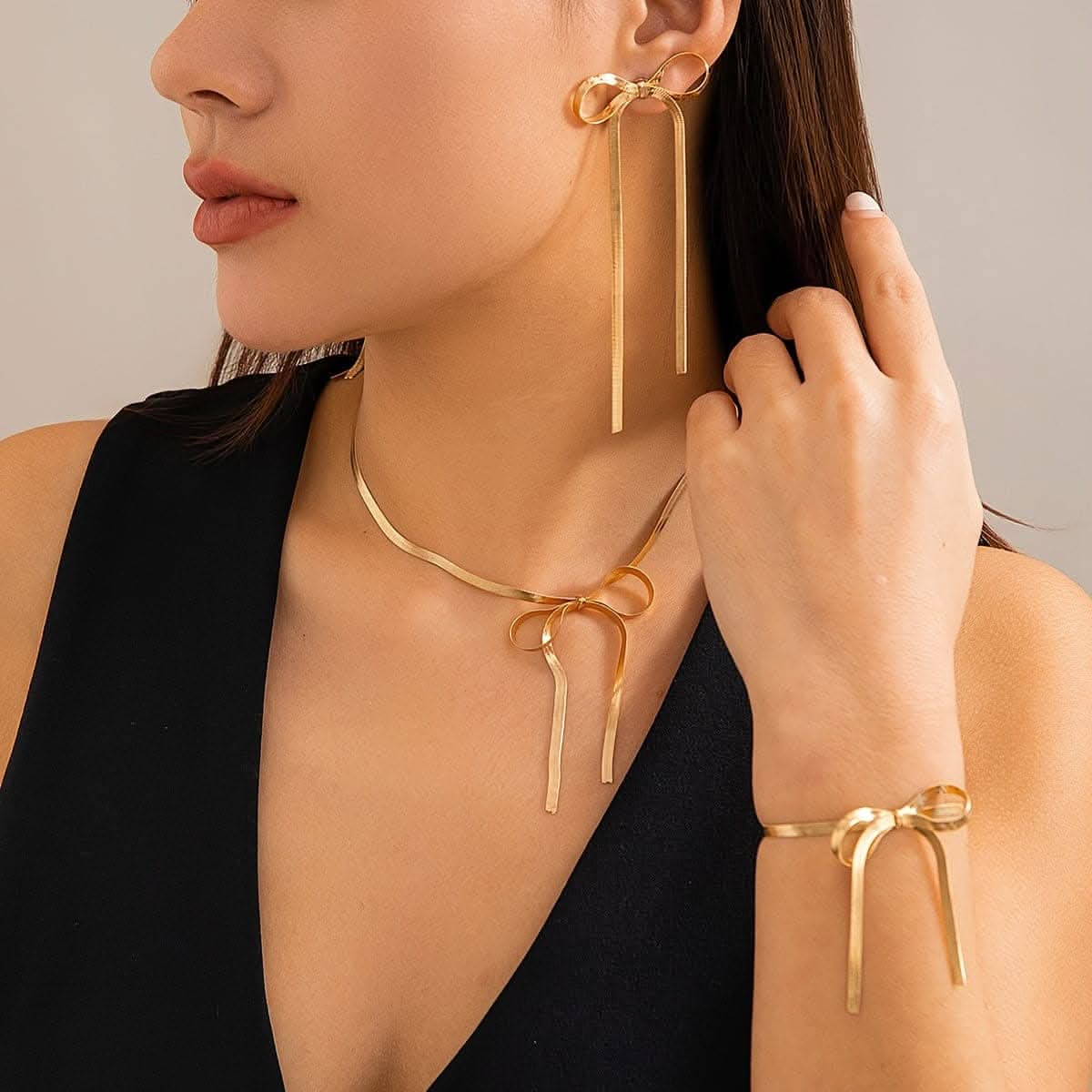 French Style Snake Chain Bow Jewelry Set