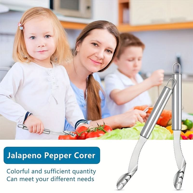 Stainless Steel Pepper Corer & Seed Remover – Dual-Function Serrated Cutter