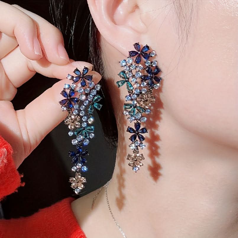 Glamorous Flower Dangle Earrings with Zirconia