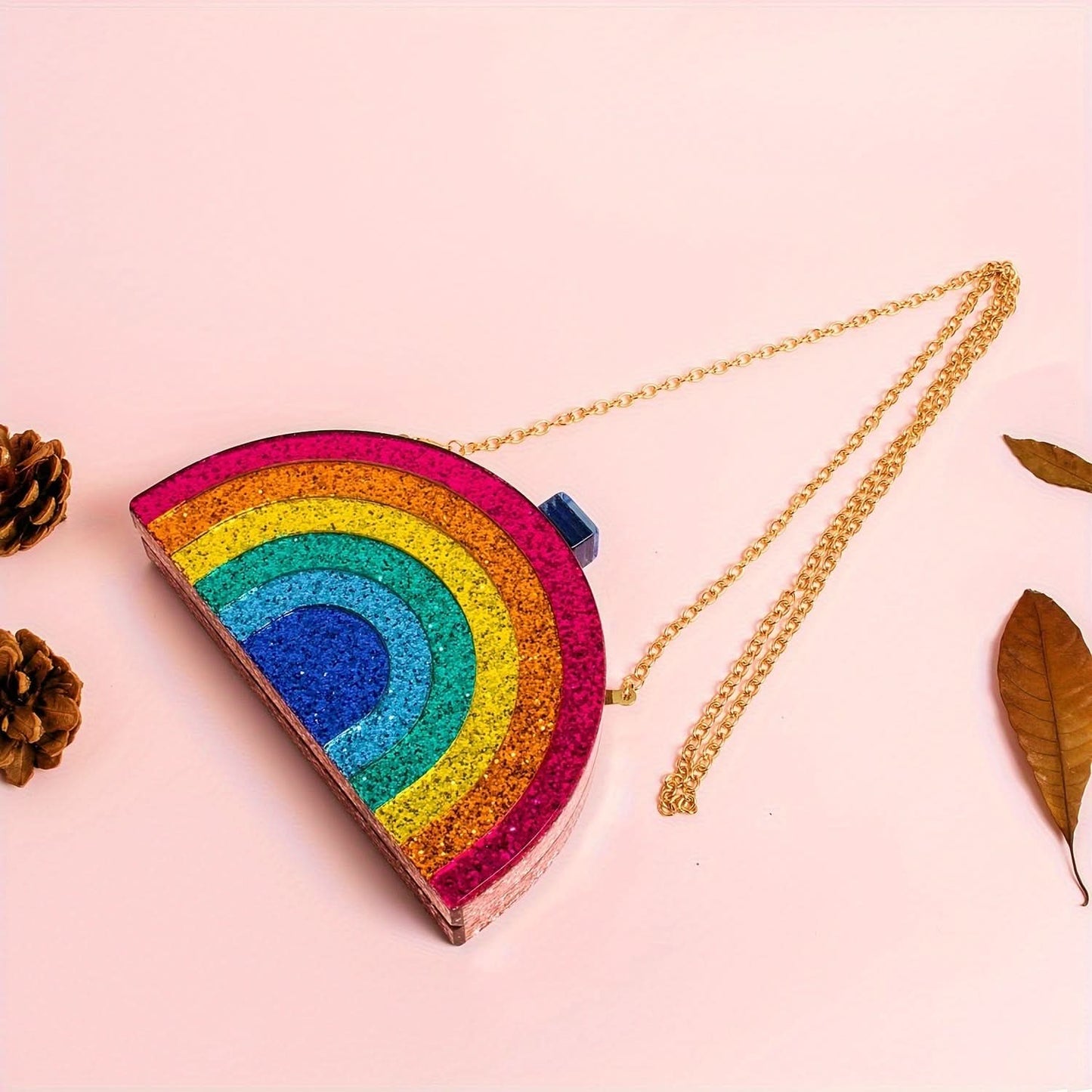 Colorful Rainbow Acrylic Clutch with Chain Strap