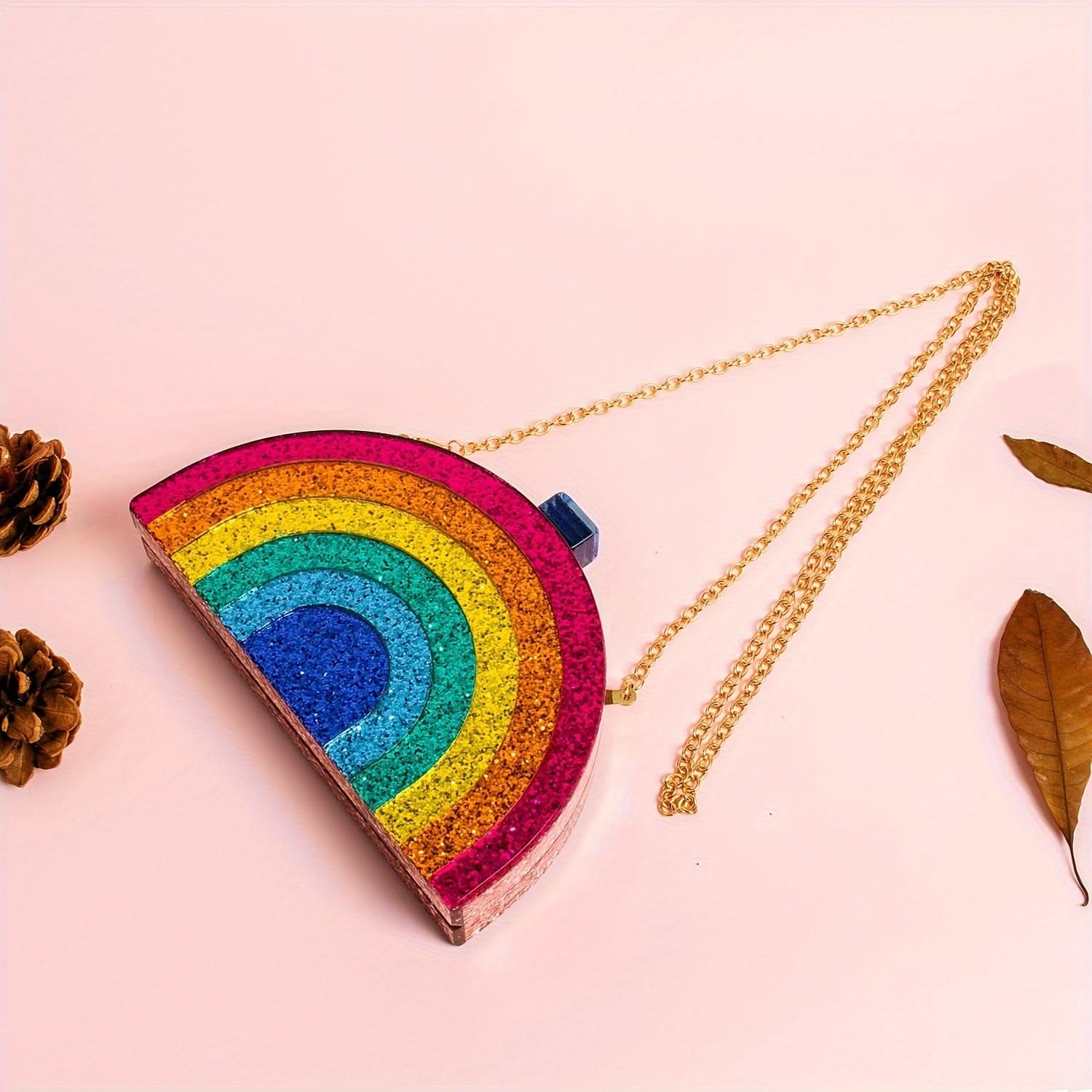 Colorful Rainbow Acrylic Clutch with Chain Strap