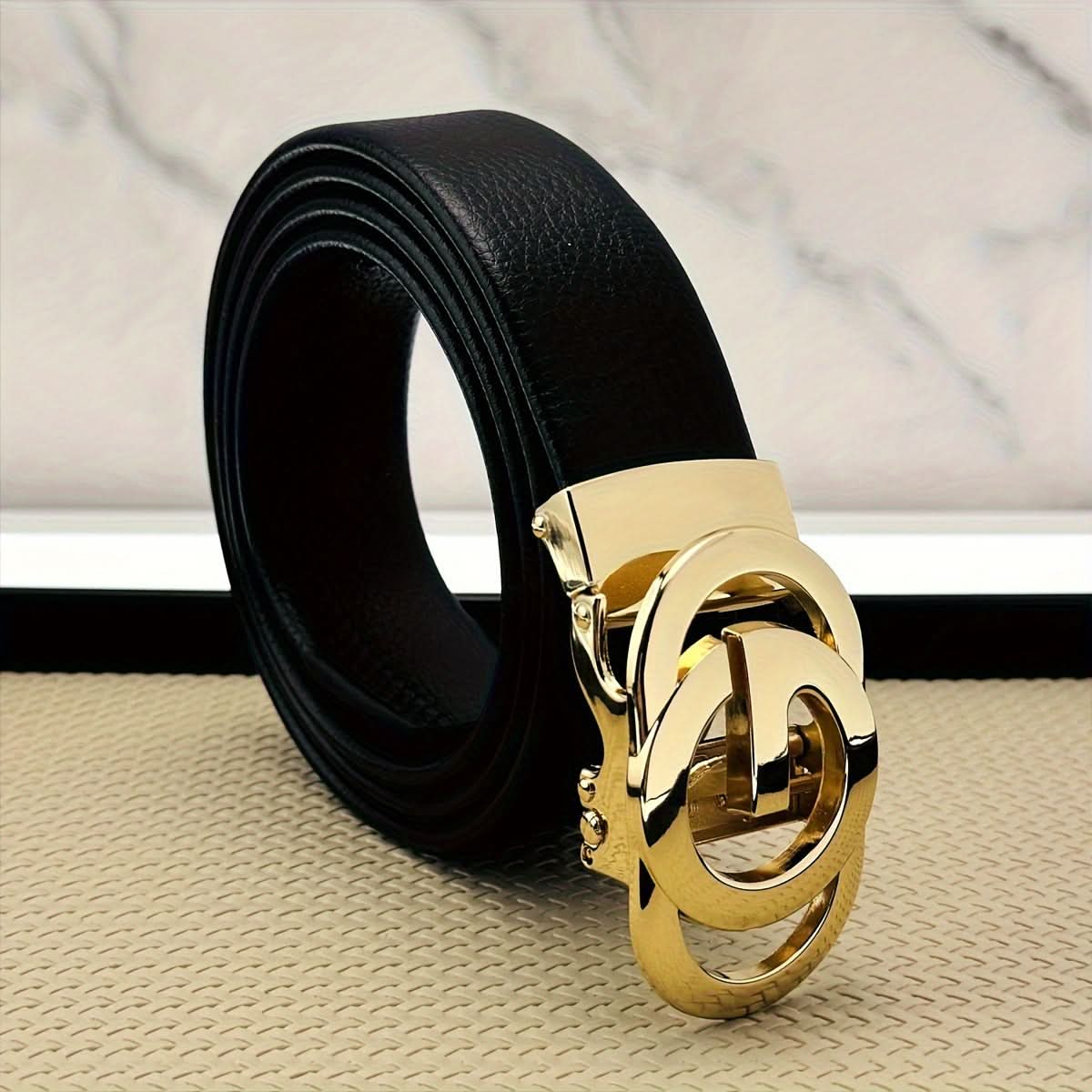 Men's Leather Belt with Automatic Alloy Buckle