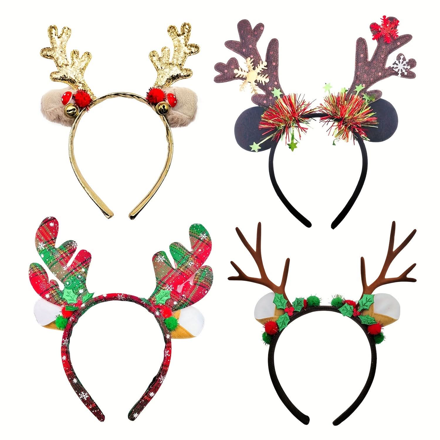 4-Pack Christmas Reindeer Antler Headbands for Parties