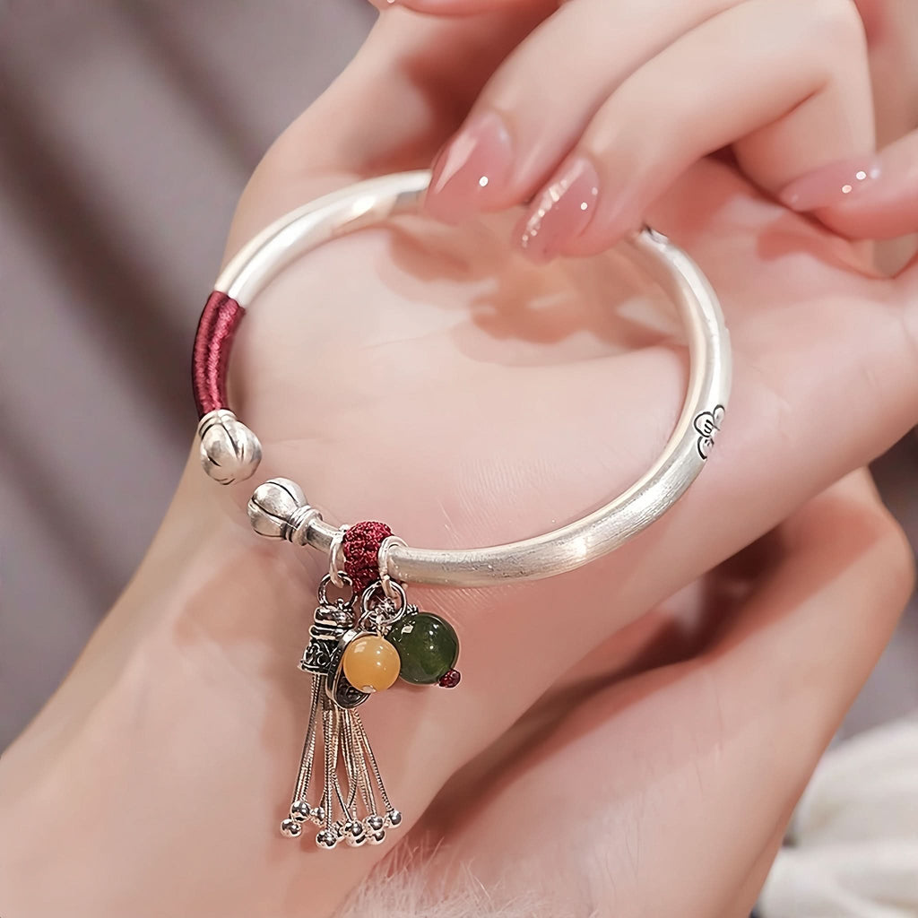 Vintage 999 Silver Adjustable Bracelet for Women