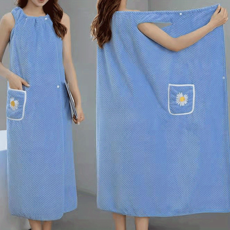 Soft Coral Fleece Bath Towel – Super Absorbent, Machine Washable, with Daisy Pocket
