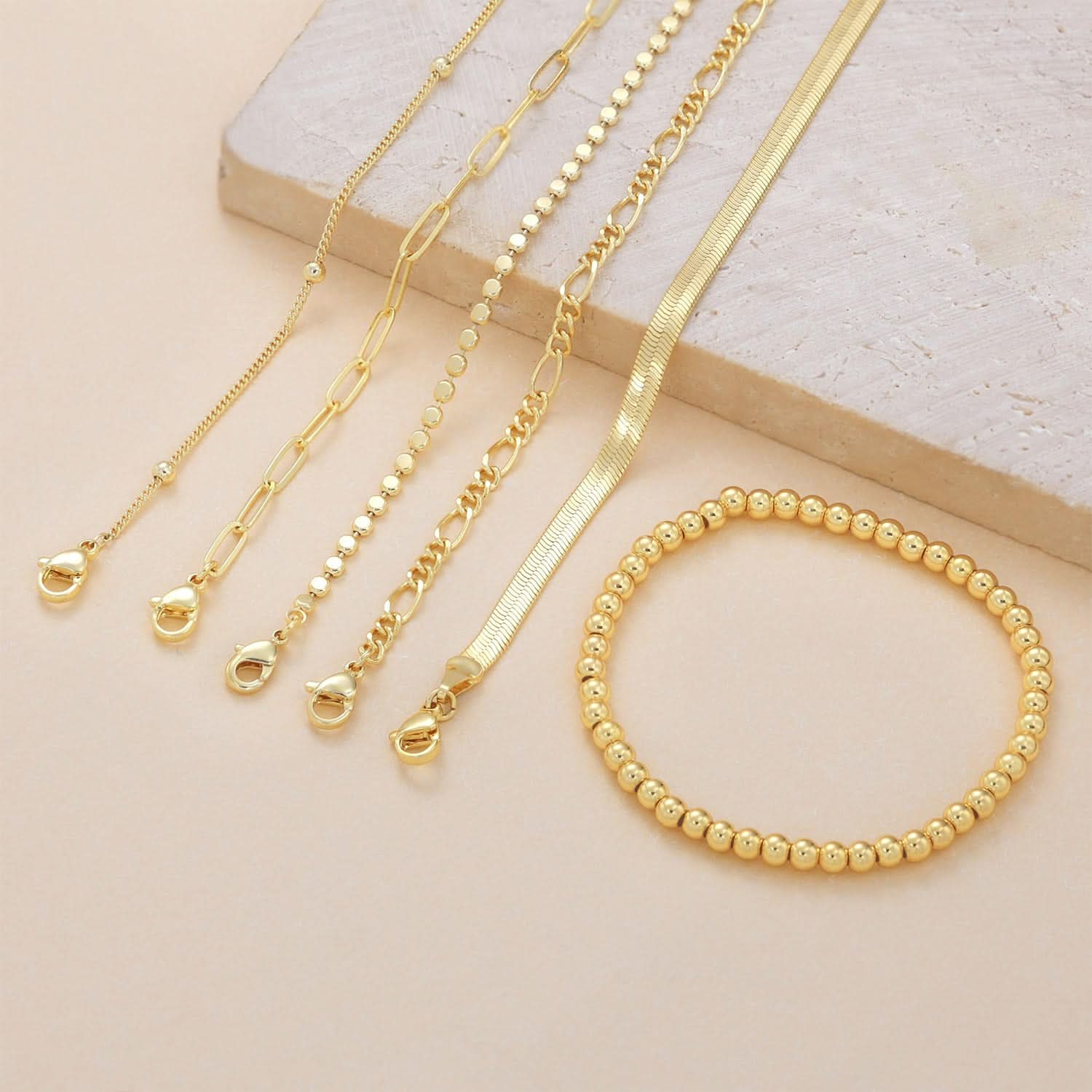 Pack of 6 pcs. Dainty Chain Bracelets Set for Women