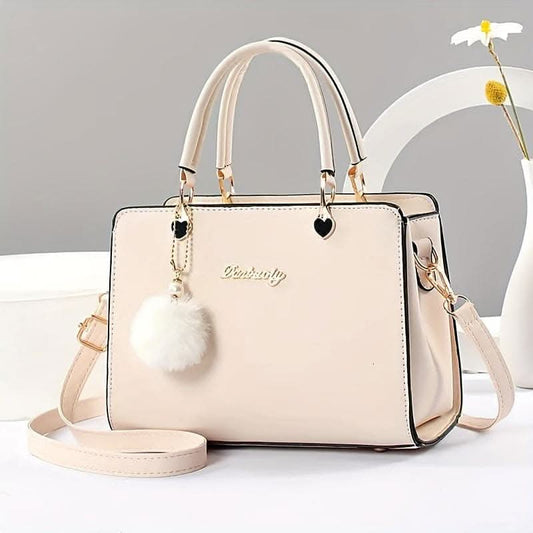 Faux Leather Solid Color Satchel Handbag