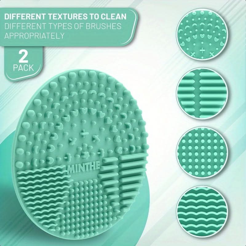 Minthe  2-Pack Silicone Makeup Brush Cleaning Mat – Portable Teal Brush Cleaner with Suction Cups