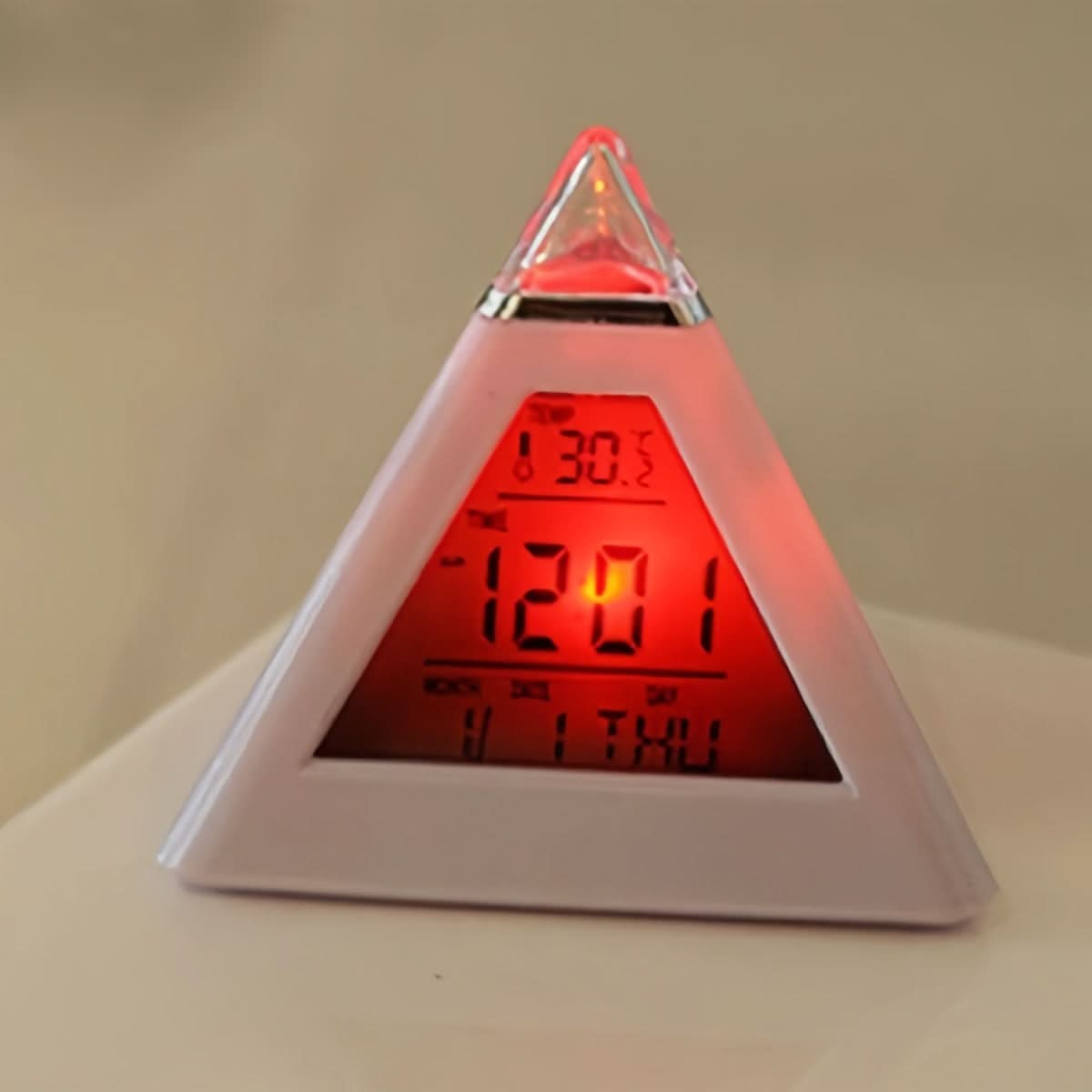 7-Color Changing LED Digital Alarm Clock – Pyramid Night Light