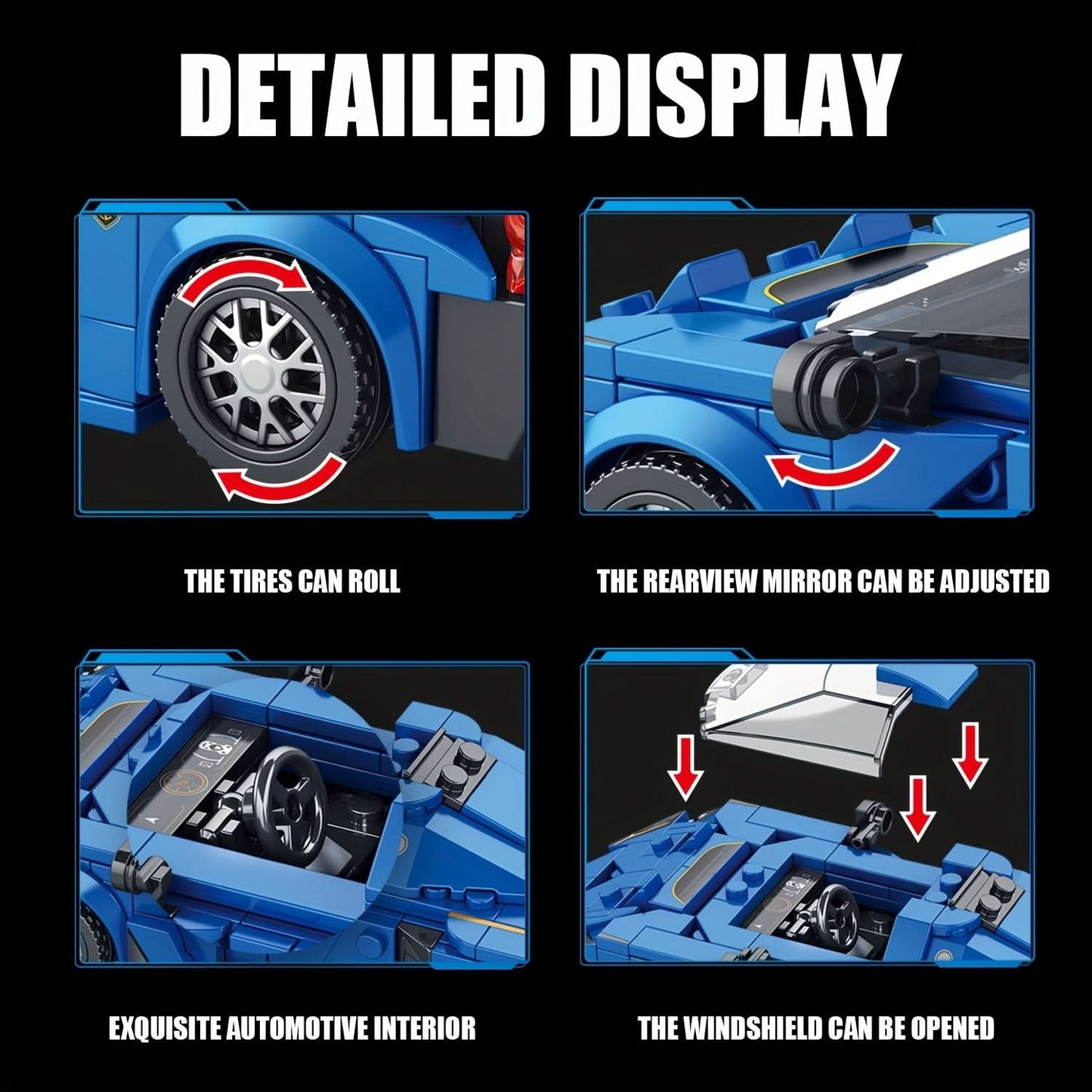 303-Piece Blue Sports Car Building Set with Display Case