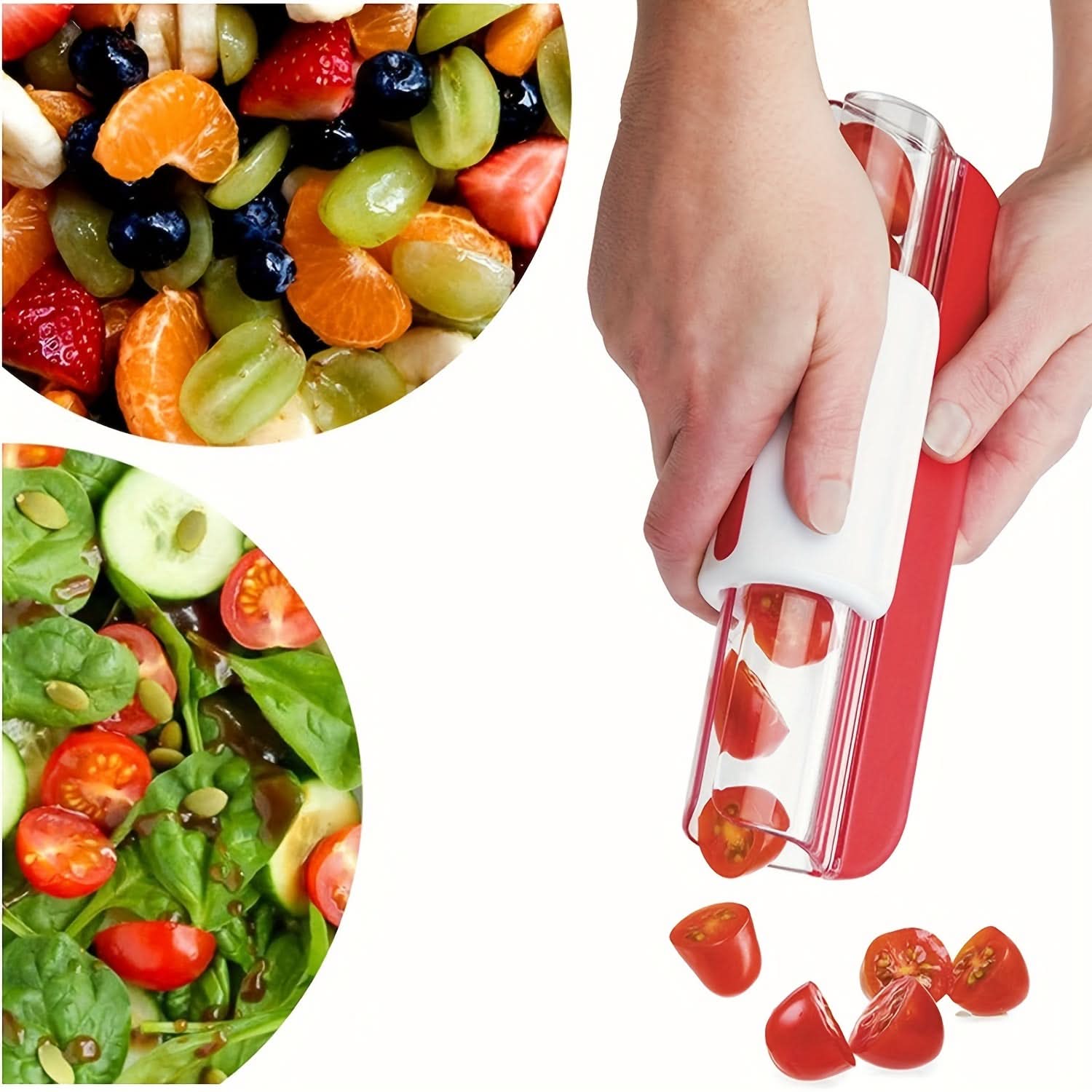 Cherry Tomato & Grape Slicer – Handheld Mini Fruit Cutter, Cake Decoration Tool