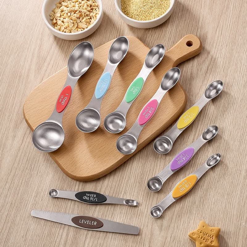 9pcs Stainless Steel Magnetic Measuring Spoons - Dual Sided