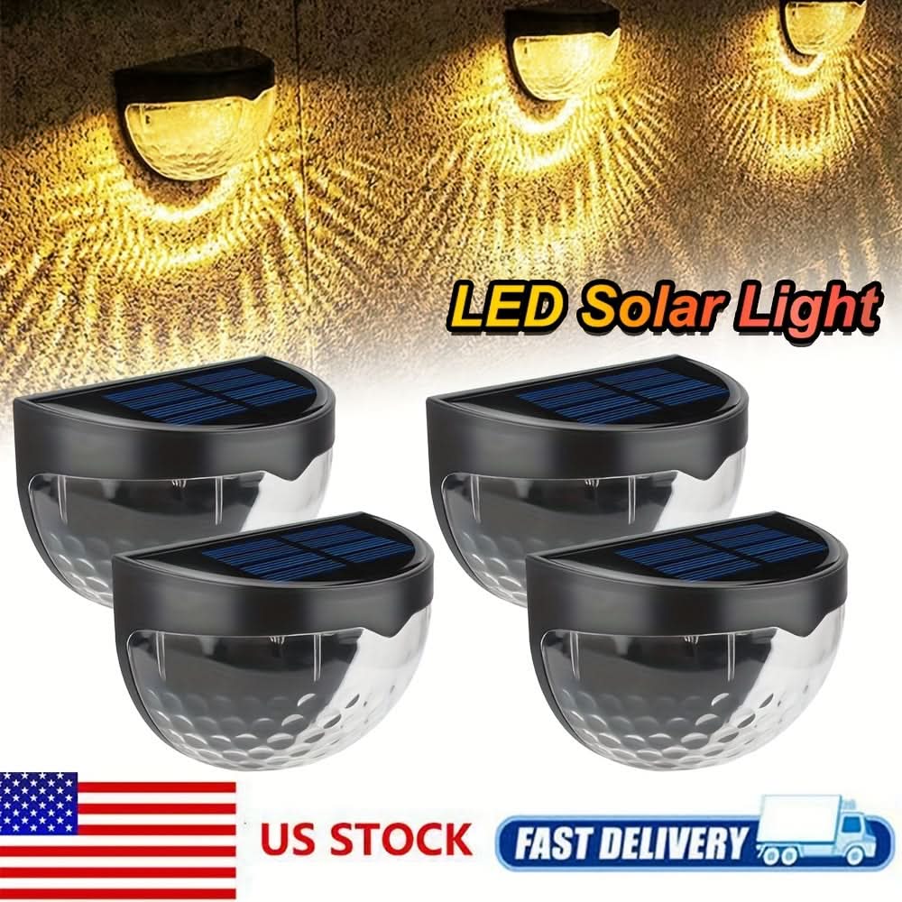 Solar LED Fence Lights Waterproof Outdoor Wall Lamps - 4-pieces