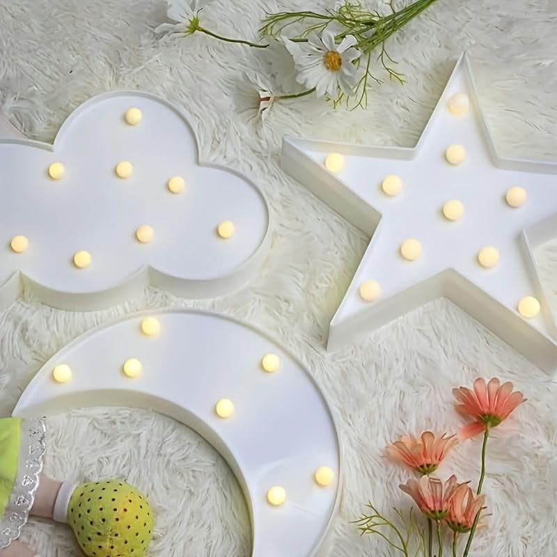3pcs LED Crescent Moon & Star Cloud Night Lights – Wall-Mountable Decor