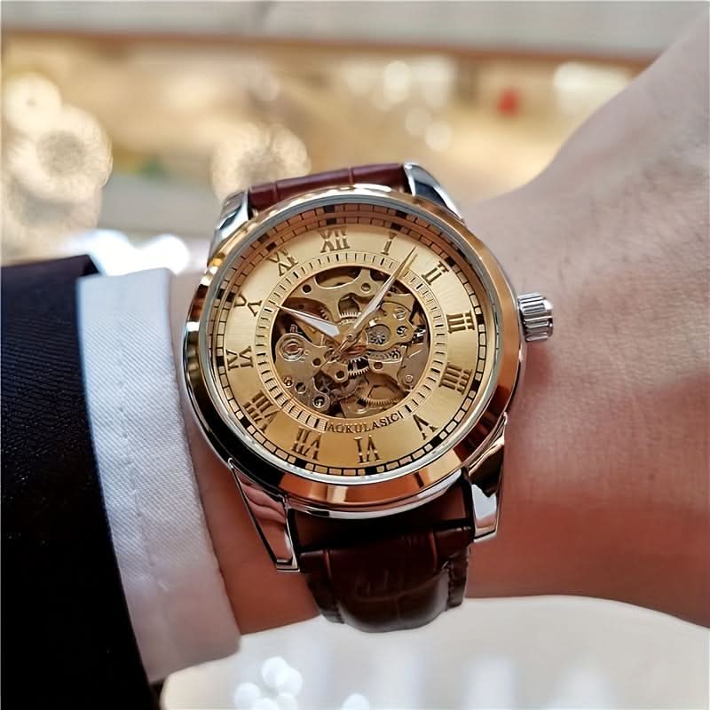 Men's Business Style Automatic Tourbillon Watch – Self-Winding Mechanical, Hollow Dial