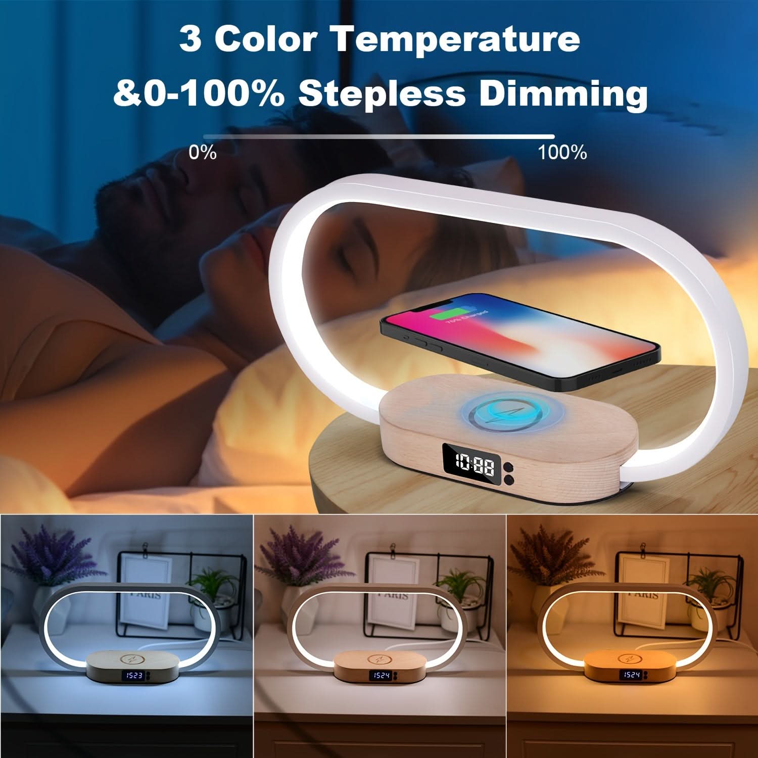 10W Wireless Charging LED Desk Lamp with Touch Control