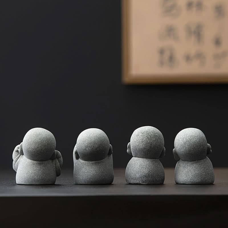 Set of 4 Mini Monk Figurines – Cute Resin Tea Pets & Home Decor