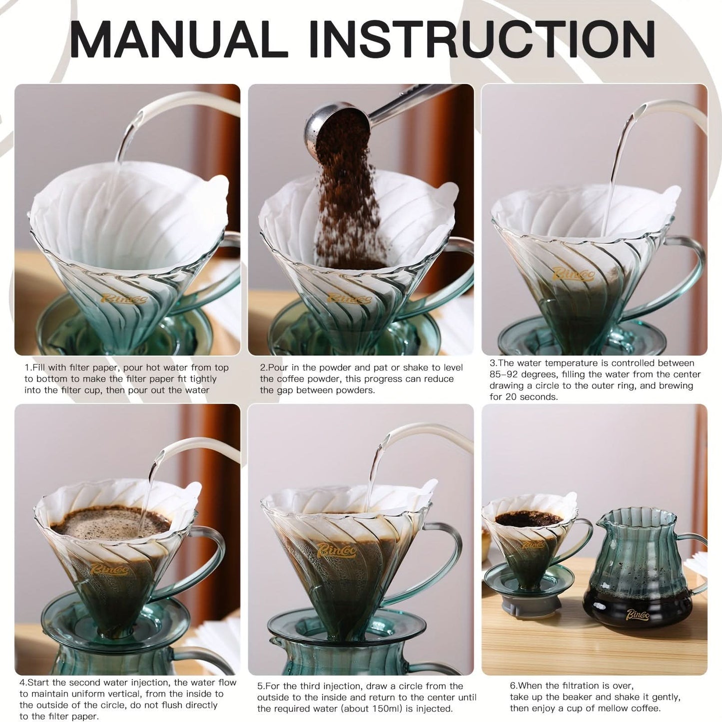 600ml Glass V60 Coffee Maker Set – Pour Over Coffee Dripper with Wood Stand