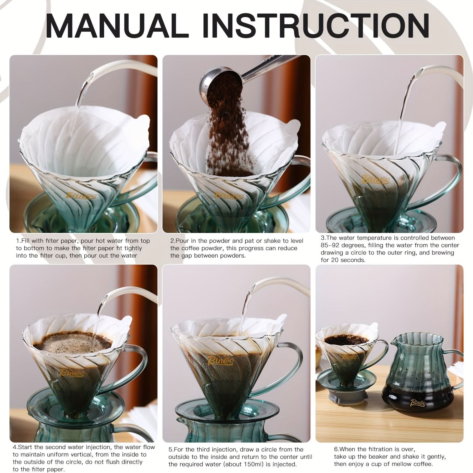 600ml Glass V60 Coffee Maker Set – Pour Over Coffee Dripper with Wood Stand