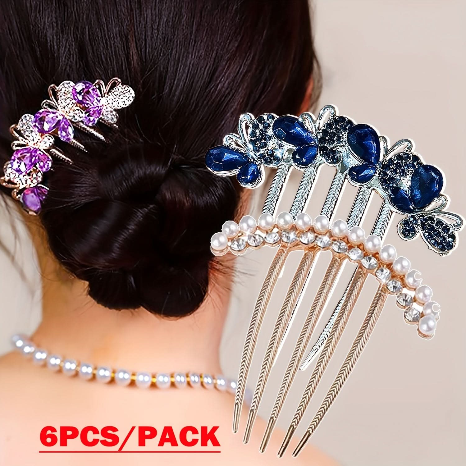 6pcs Pearl Flower Rhinestone Hair Combs