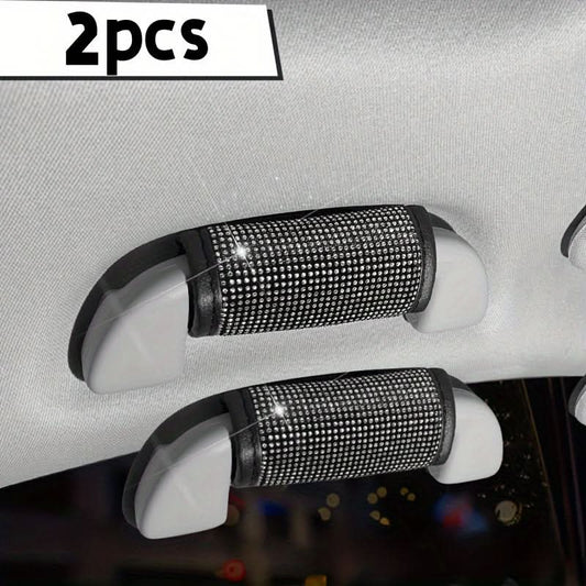 2-Piece Bling Car Door Handle Covers – Stylish Black & White Diamond Pattern