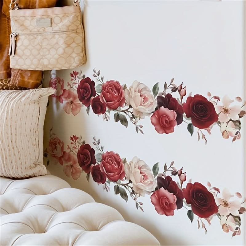 Modern Floral Peony Flower Border Decal - Self-Adhesive PVC Peel
