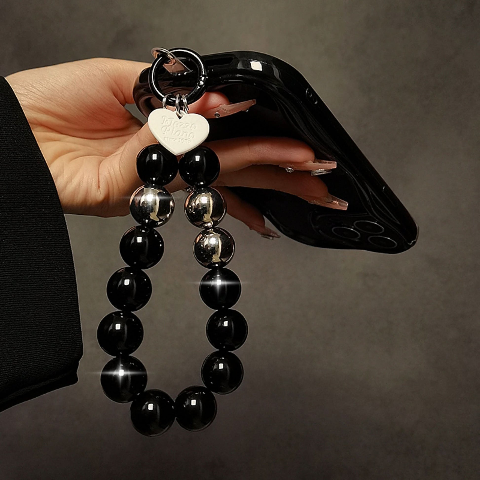 Black Beaded Wristlet with Clip, Phone & Keychain Accessory