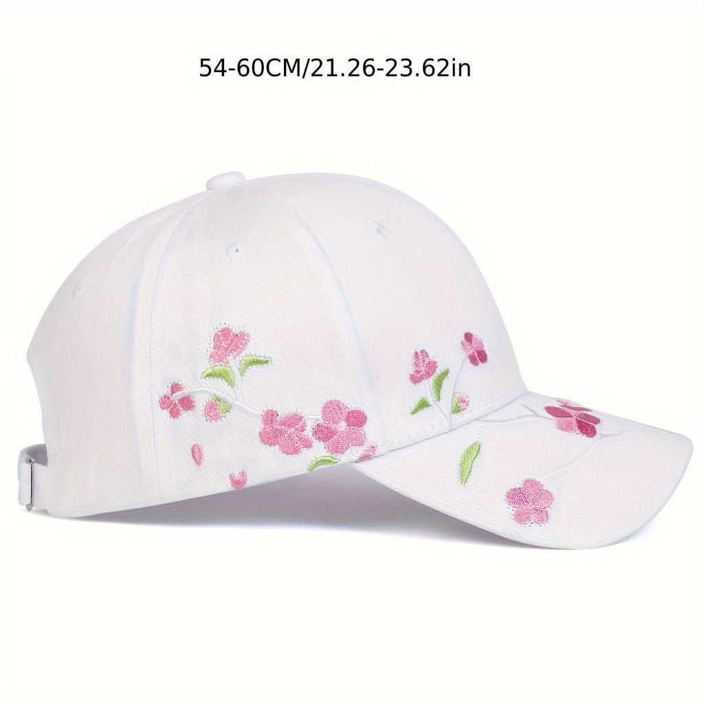 Women’s Floral Embroidered Baseball Cap – Adjustable Lightweight Polyester Hat