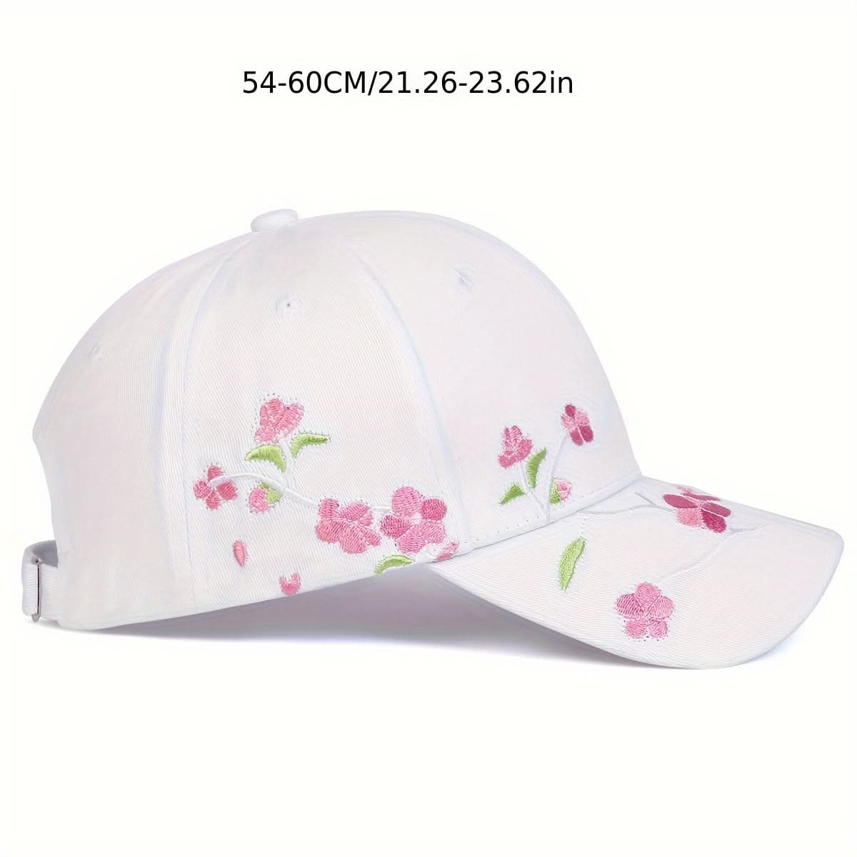 Women’s Floral Embroidered Baseball Cap – Adjustable Lightweight Polyester Hat