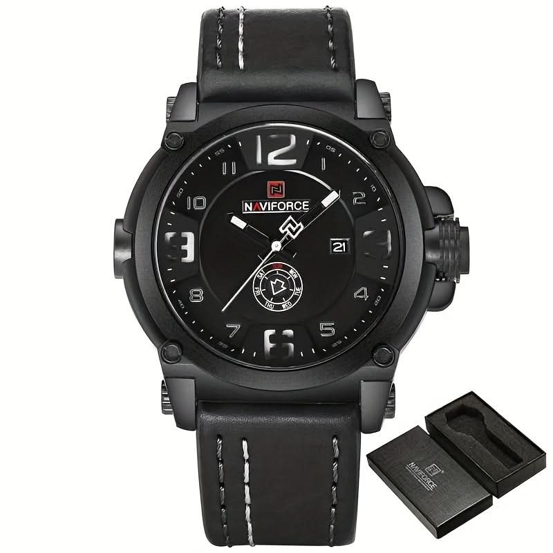 Men’s Casual Sport Quartz Watch – Water-Resistant, PU Leather Strap, Round Dial