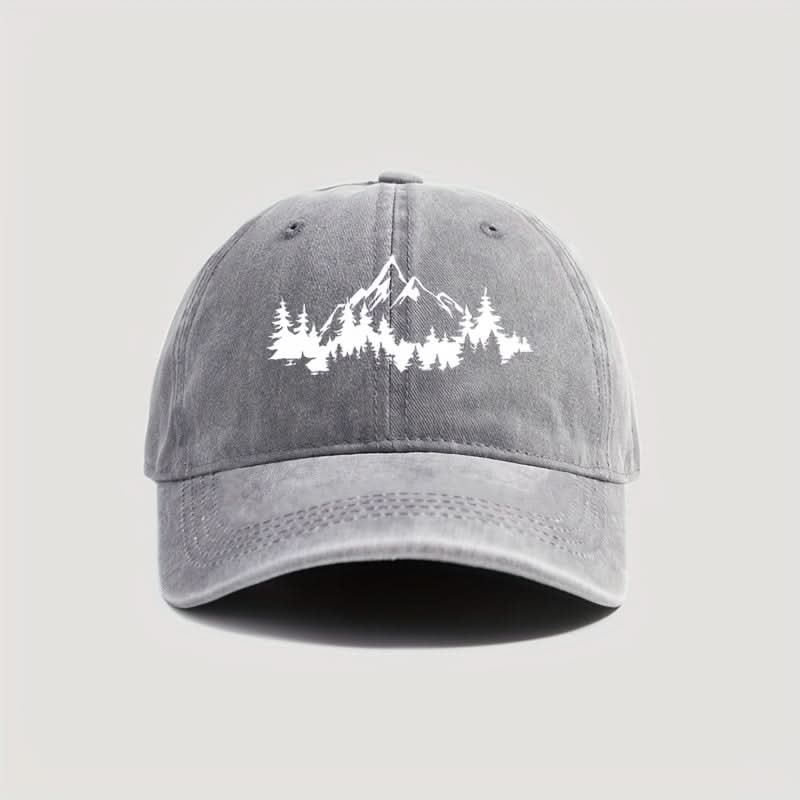 Men’s Distressed Mountain & Forest Print Baseball Cap – Adjustable Lightweight Dad Hat