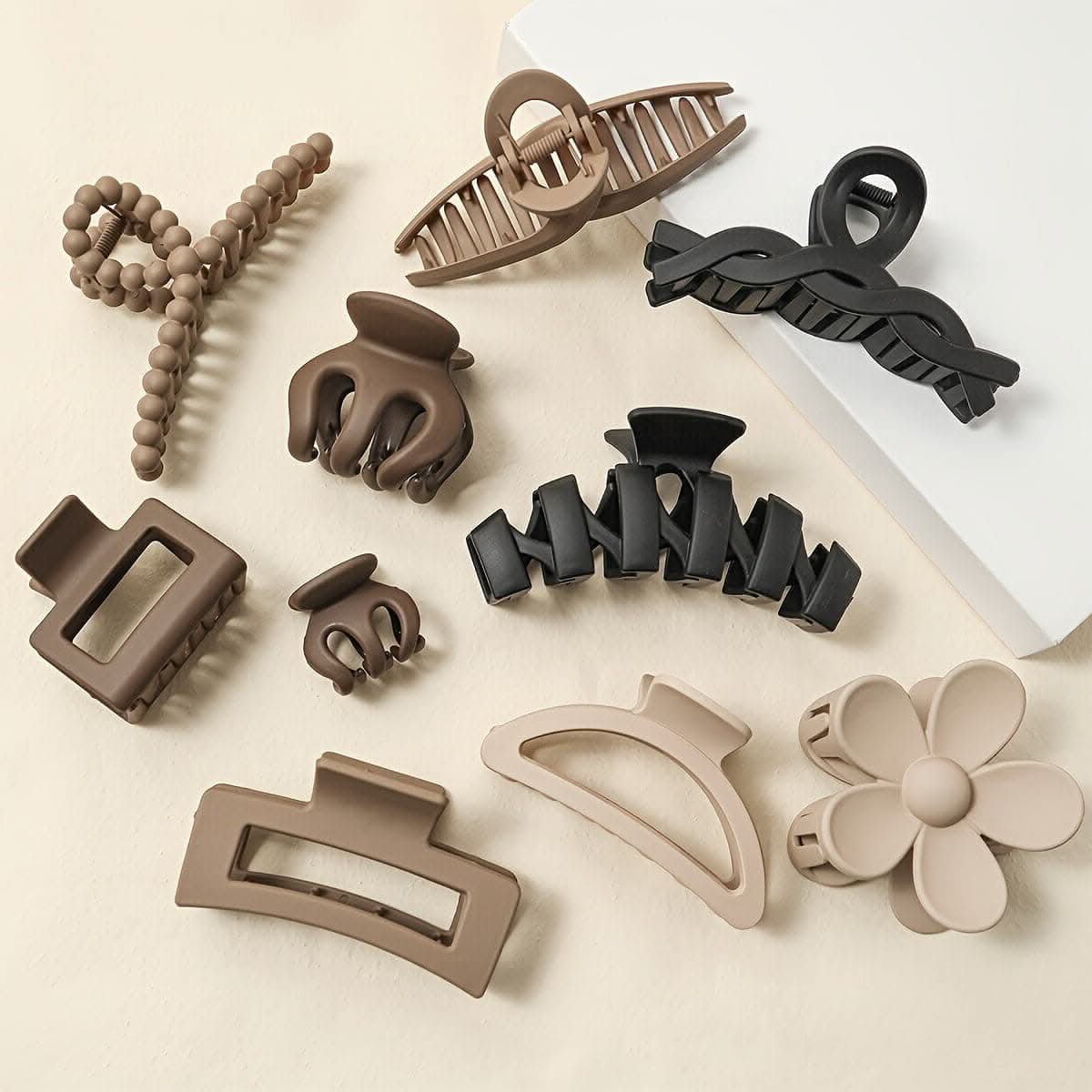 10-Pc Colorful Geometric Flower Hair Claw Set – Stylish & Durable Hair Clips
