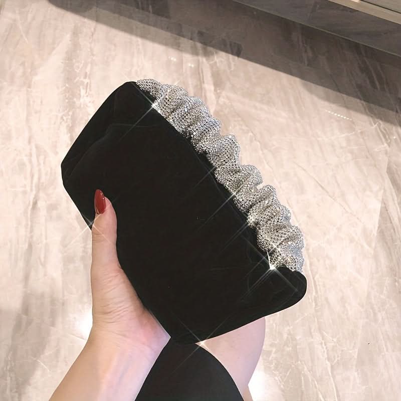 Black Velvet Evening Clutch with Rhinestone Handle