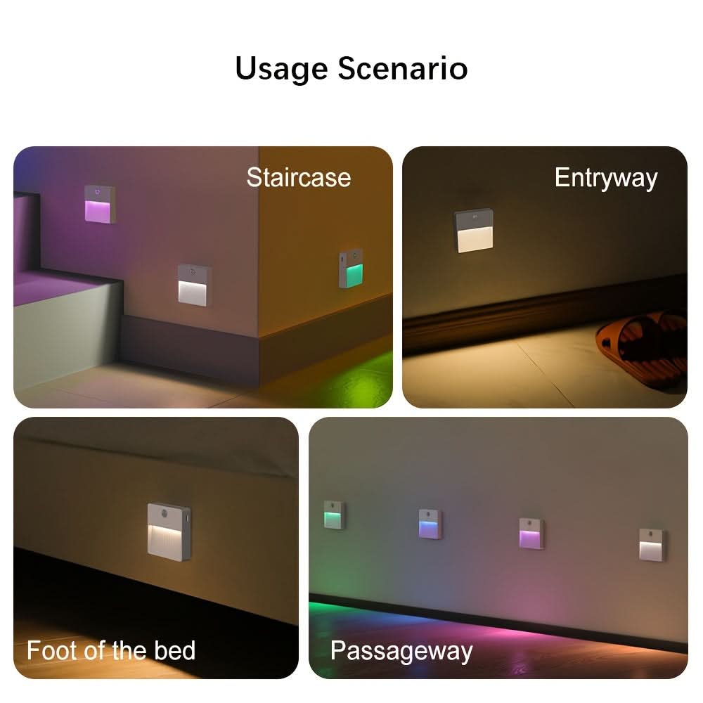 RGB Motion Sensor Night Light - USB Rechargeable LED Wall Lamp