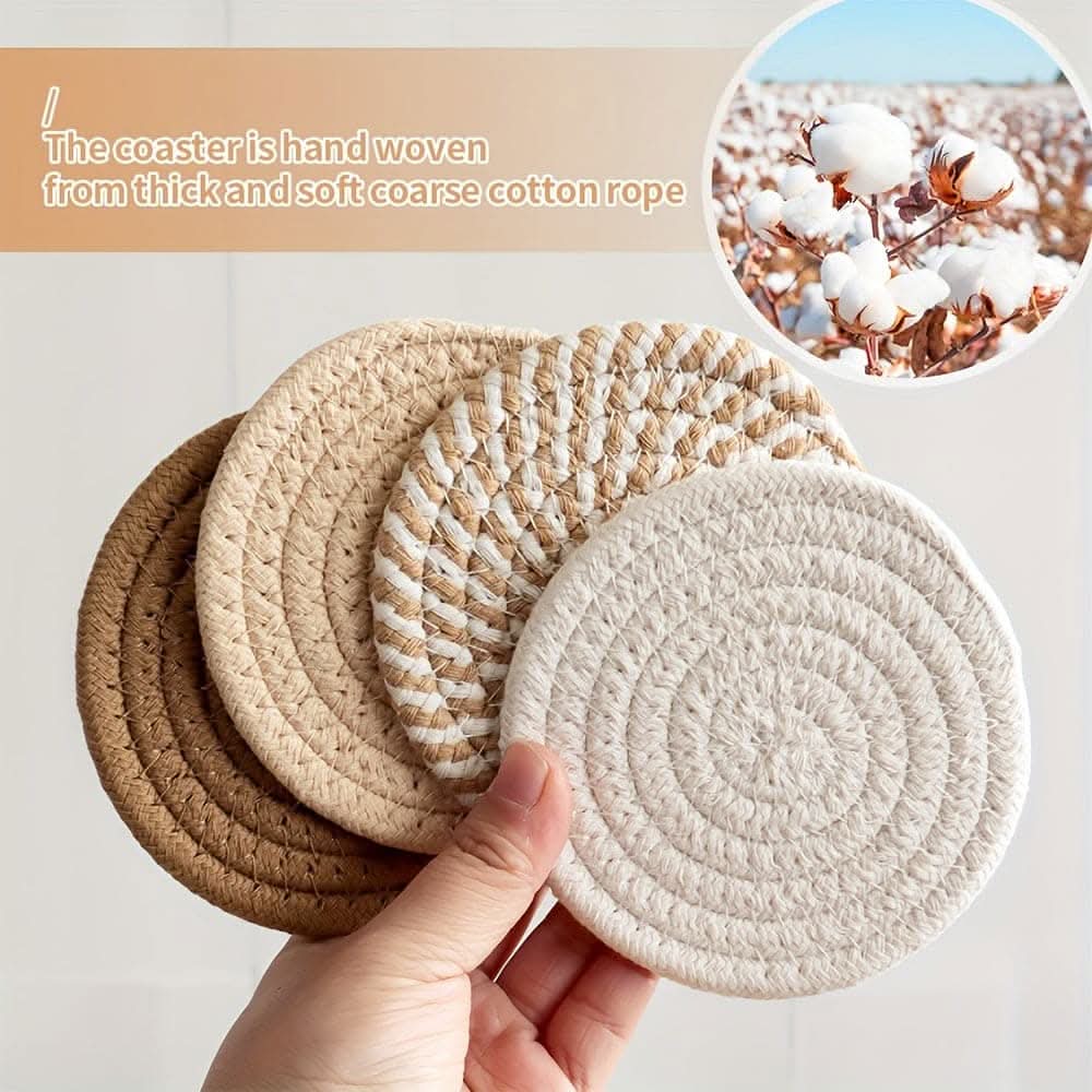 8-Piece Minimalist Cotton Fabric Drink Coasters - Brown Series