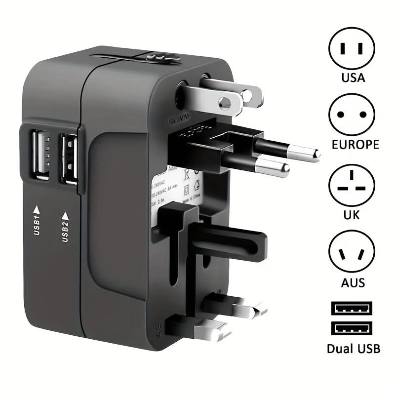 Universal Travel Adapter with Dual USB Ports – All-in-One