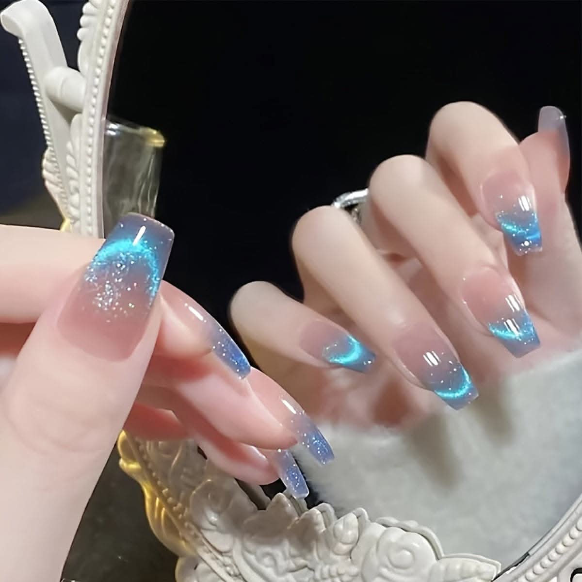 24pcs Aurora Blue Gradient Press-On Nails