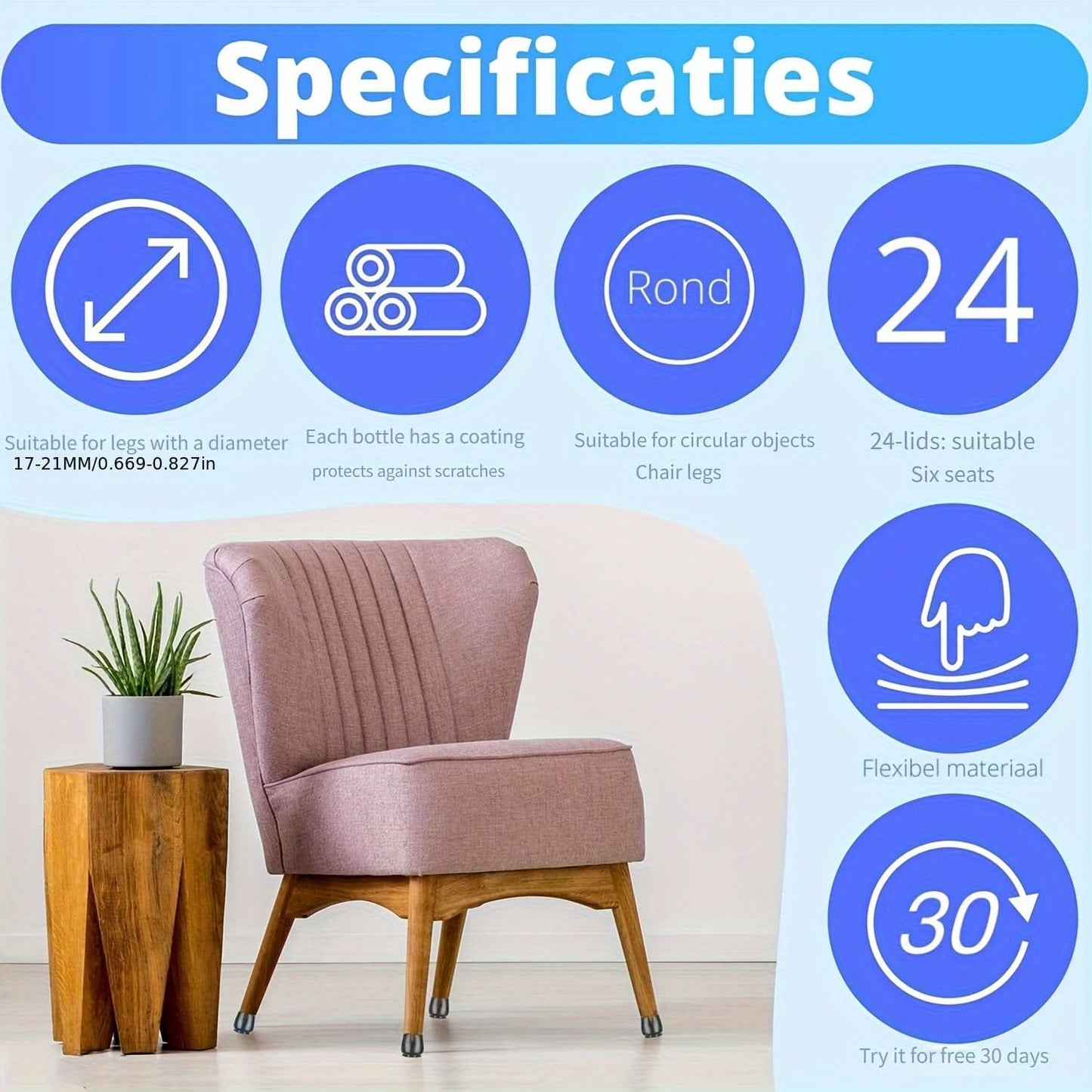 24-Piece Chair Leg Protectors - Round & Square Furniture Floor Protectors