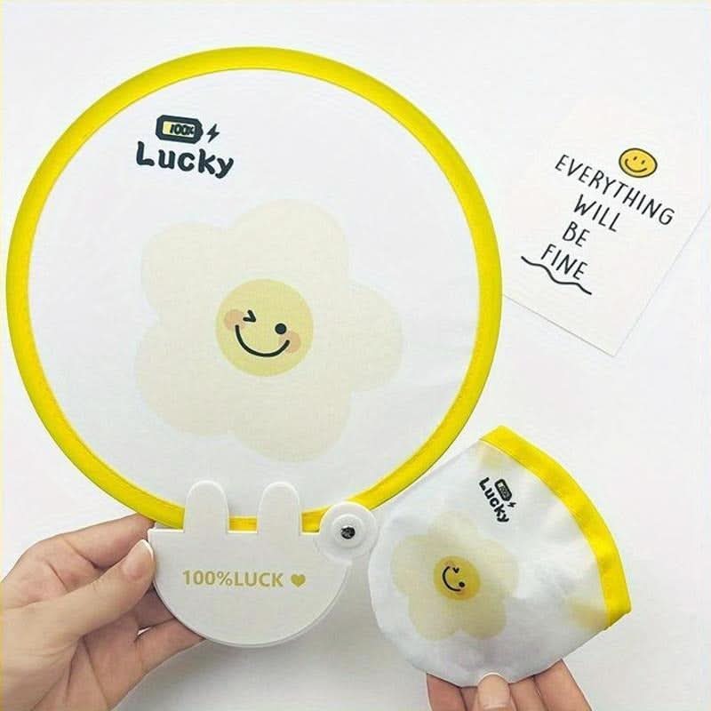 2pcs Cute Cartoon Face Handheld Fans – Portable Foldable Plastic Fan