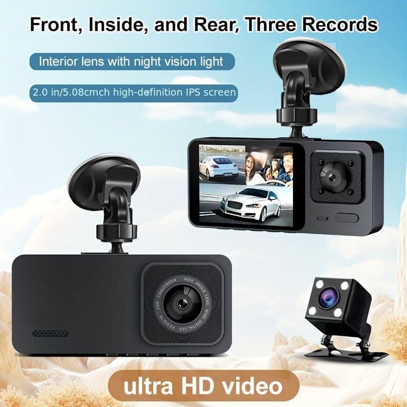 3-Channel 1080P Dash Cam with Night Vision