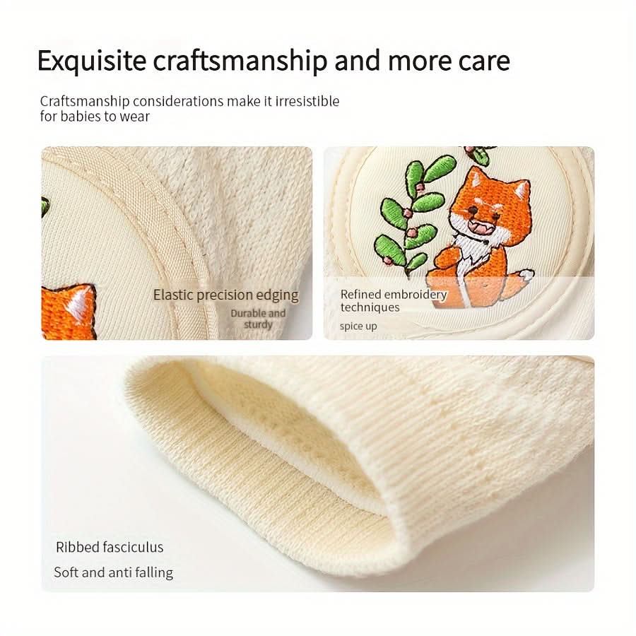 2pcs Baby Knee Pads with Cute Animal Embroidery - Soft, Breathable Anti-Slip