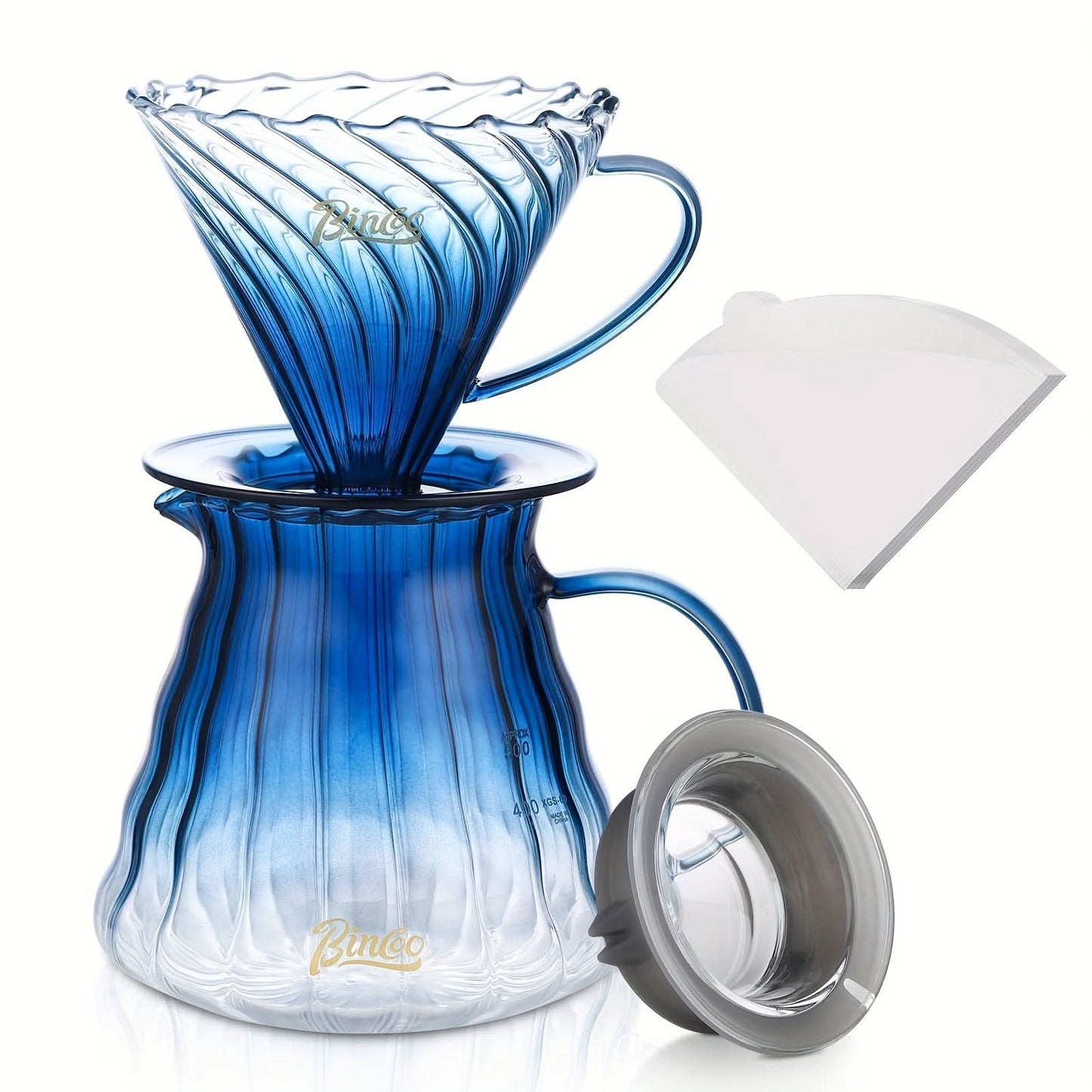 600ml Glass V60 Coffee Maker Set – Pour Over Coffee Dripper with Wood Stand