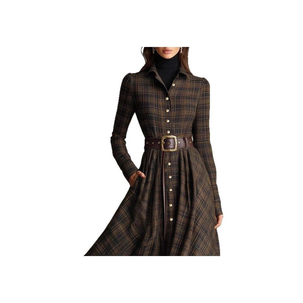 2025 European and American style women s clothing digital print lapel elastic waist shirt dress available on Amazon independent website image 4