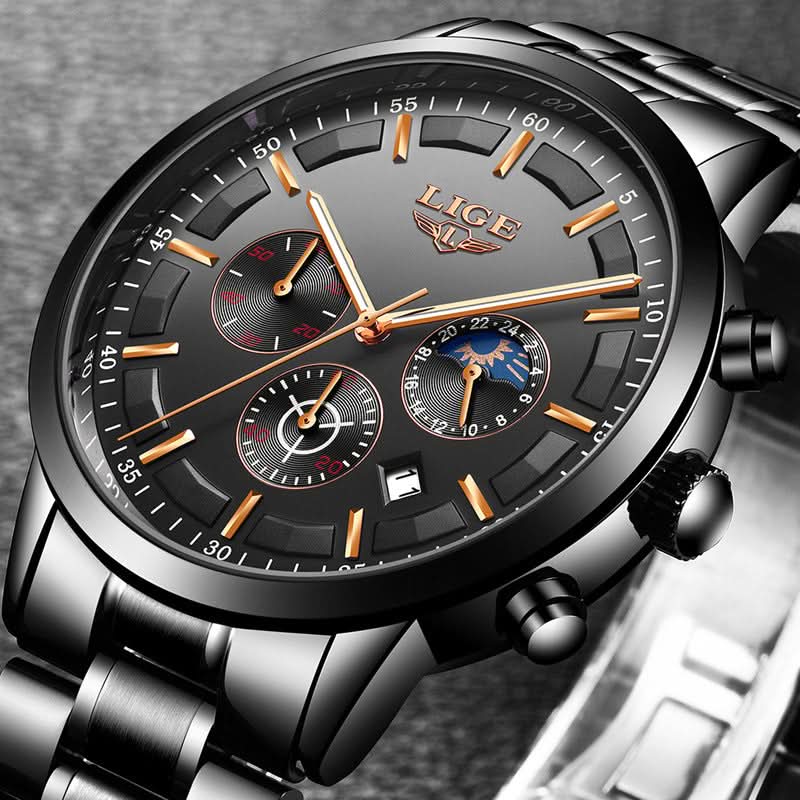 Men’s Stainless Steel Chronograph Watch – Sports Business Timepiece