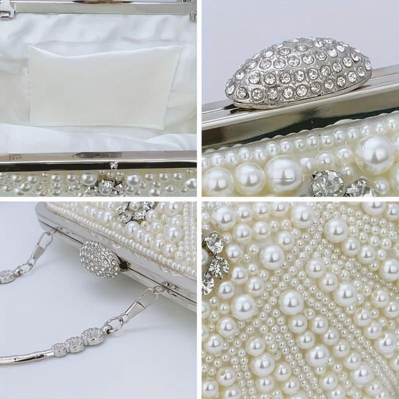White Pearl Diamond Shell Clutch – Chain Strap