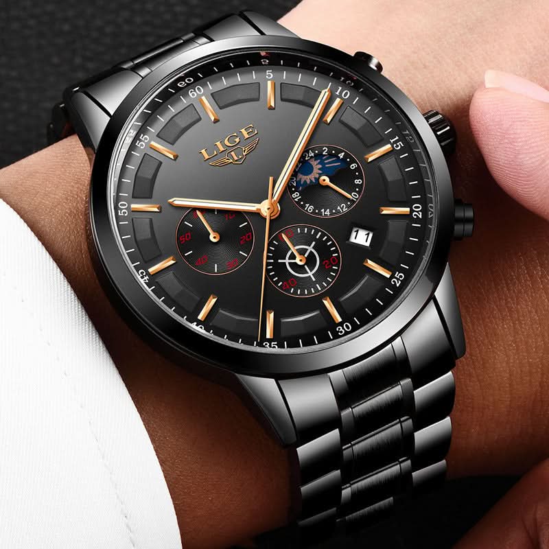 Men’s Stainless Steel Chronograph Watch – Sports Business Timepiece
