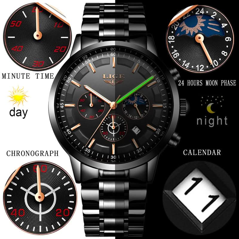Men’s Stainless Steel Chronograph Watch – Sports Business Timepiece