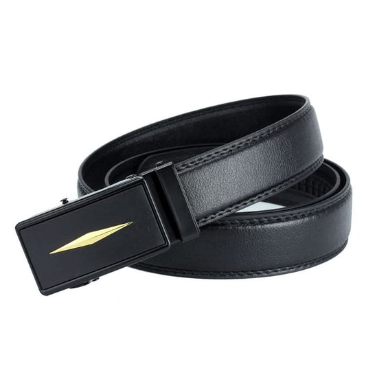 Men’s Automatic Meteor Shower Design Buckle Belt – Black Lychee Pattern