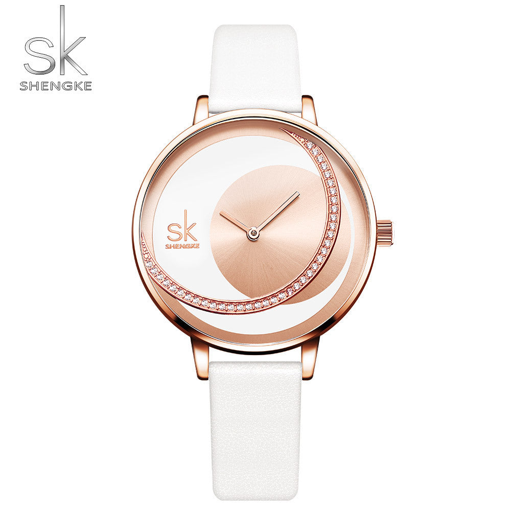 SK Women’s Quartz Watch – Diamond Waterproof Classic Strap Fashion Wristwatch